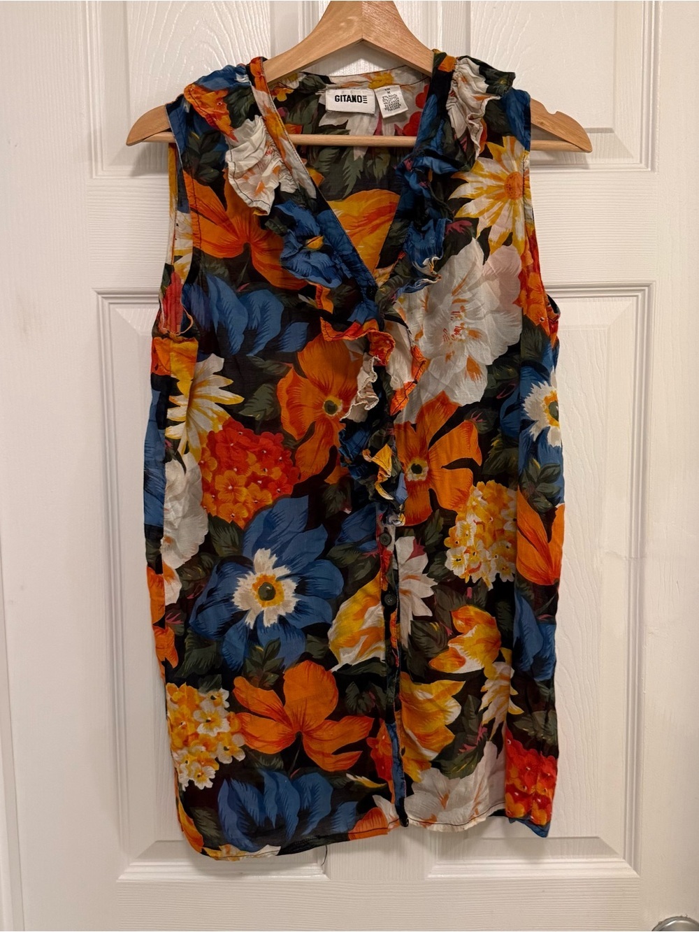 Like New Vintage Gitano Floral Ruffle Sleeveless Blouse